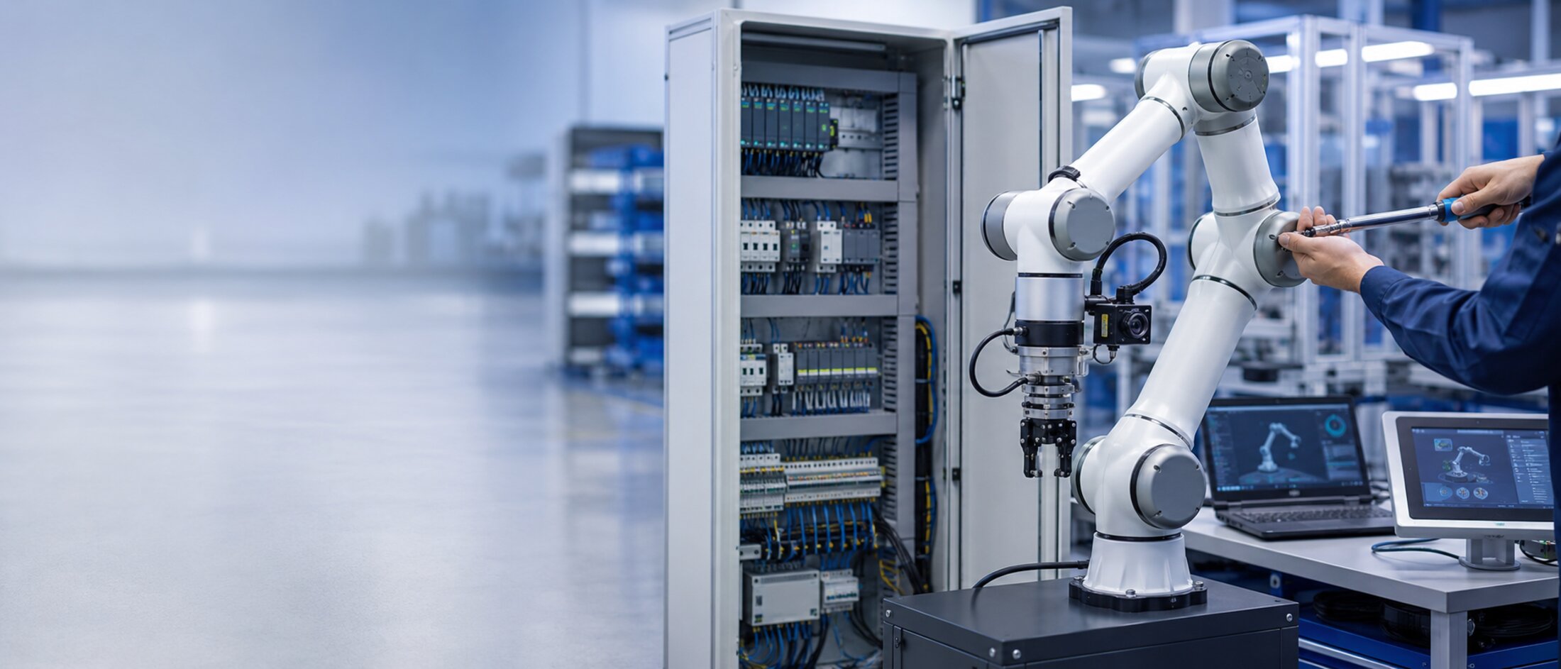 協働ロボットと制御盤を使った開発・検証のイメージ